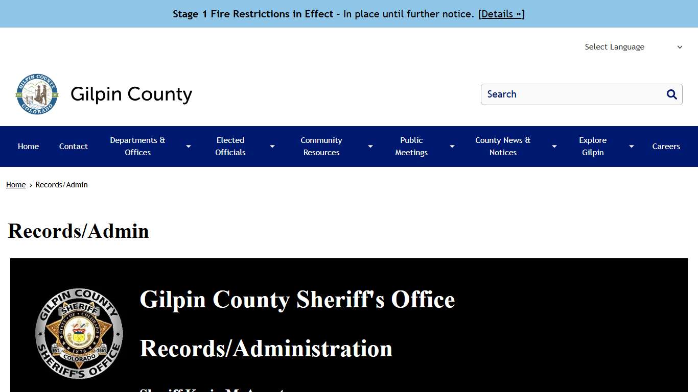 Records/Admin | Gilpin County