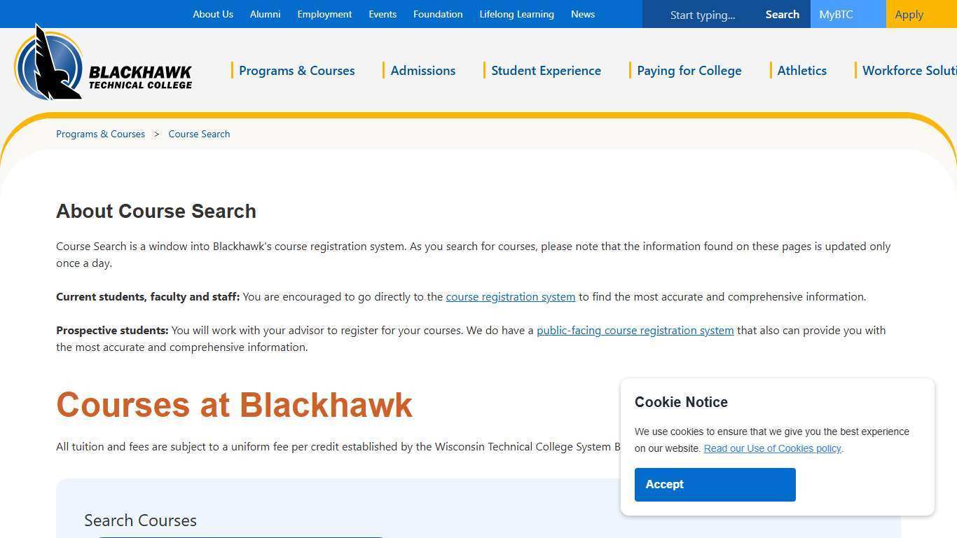 Course Search | Blackhawk Technical College